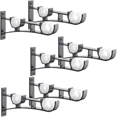 6Pièces Tringle à Rideau en métal Robuste, Support de Tringle à Rideaux, Double Tringle à Rideau Pole Holder, Support Rideau, Support de Tringle à Rideau en Aluminium, Support de Tringle à Rideau Noir