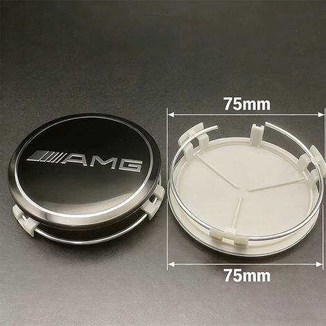 75-mm-Radkappe, kompatibel mit allen Mercedes-Benz Modellen – Radnabenkappe, Radzubehör, Radkappenersatz, 4er-Set – AMG Schwarz