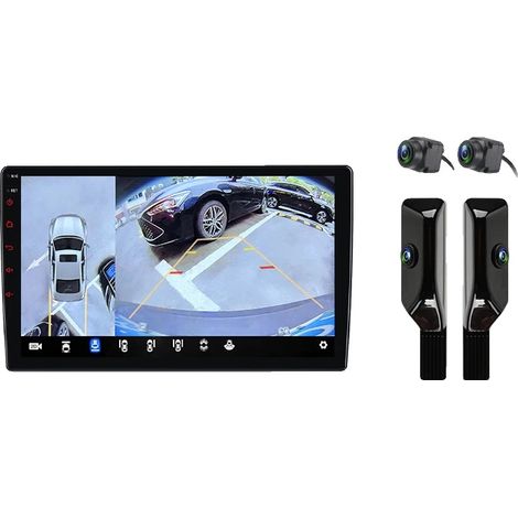 Radio de voiture, support de vue à 360 degrés, compatibilité double smartphone, 10 pouces-V9 Plus (8 Go 256 Go) + caméra 360° (Noir) (1/2)