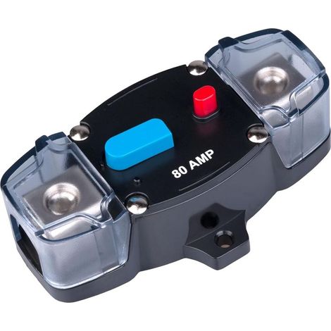 80 AMP Disjoncteur automatique 80A Porte-fusible en ligne Bloc onduleur réarmable DC 12V-48V Trolling Motor Audio Stereo Réinitialisation manuelle pour voiture Marine Camping-car Bateau Camion (1/5)