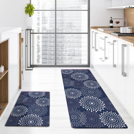 Popular Waterproof and Non-Slip PVC Kitchen Mat, Entrance Door Mat, Bathroom Mat - Chrysanthemum - Blue - 44750.5 cm