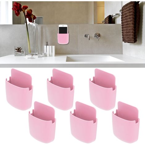 Set mit 6 wandmontierten Aufbewahrungsboxen für Fernbedienungen, Handyhalterung für den Nachttisch, rosa Wandregal (1/5)