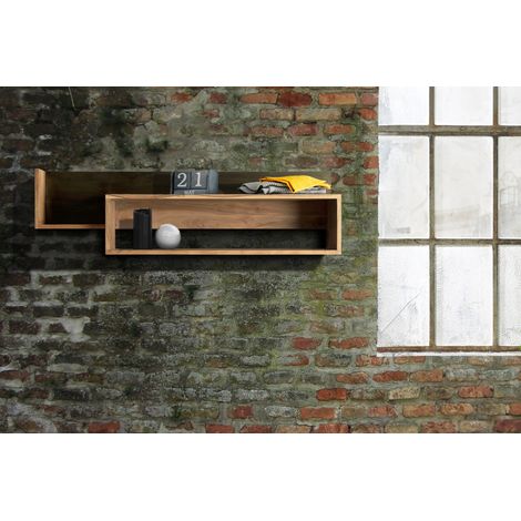 Regal Wandboard Akazie stonefarben 118x35x20 cm schwarz SYDNEY (1/5)