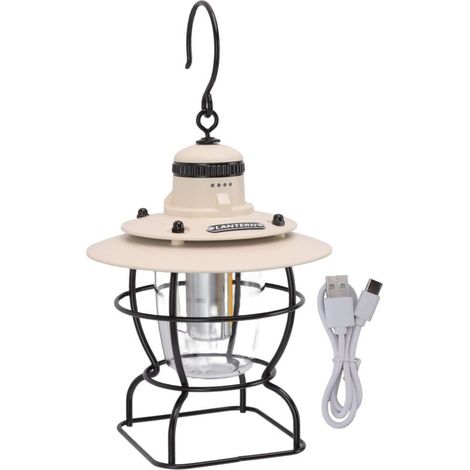 Retro Style LED Camping Tent Light with Rechargeable Battery for Camping, Hiking, and Travel (Milky White) (1/5)