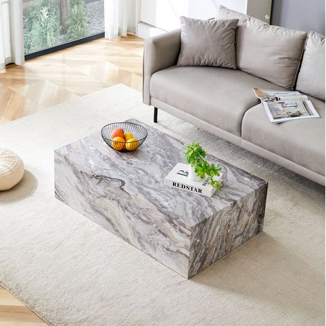 Couchtisch aus MDF grau in Marmoroptik 90 x 50 x 30 cm rechteckig (1/5)