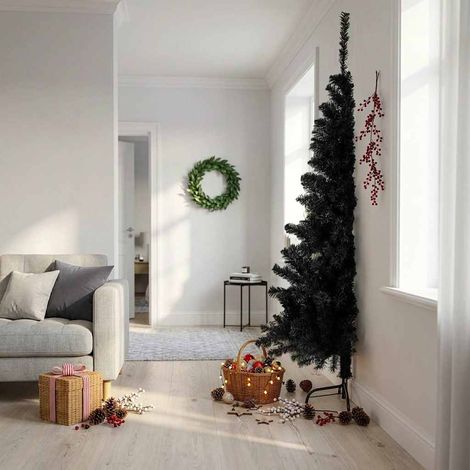 vidaXL Artificial Half Christmas Tree with Stand Black 210 cm PVC (1/5)