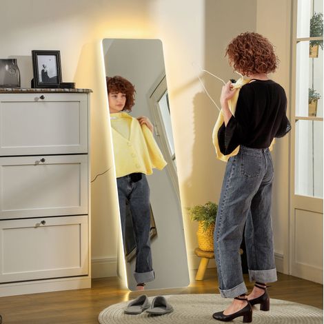 Miroir pleine longueur LED 150x40 cm en verre transparent, mural ou sur pied – MEUBLIV (1/5)
