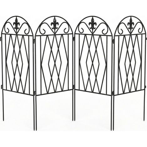 Ensemble de 4 clôtures de jardin en métal 125 x 56 cm avec design arqué, résistantes et faciles à installer pour terrasse et pelouse, noires. (1/5)