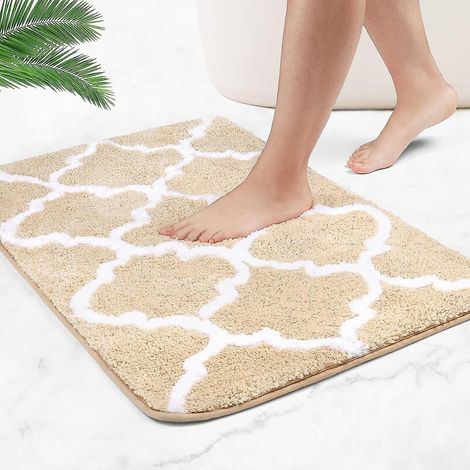 Tapis de bain antidérapant beige clair - Matière microfibre luxueusement moelleuse, extra long 101,6 x 152,4 cm (1/5)