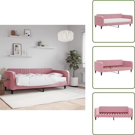 Matelas mousse - vidaXL Lit de jour avec matelas rose 100x200 cm velours - Canapé polyvalent