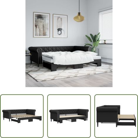vidaXL Doppelbett - Tagesbett Ausziehbar Schwarz 90x200 cm Kunstleder (1/5)