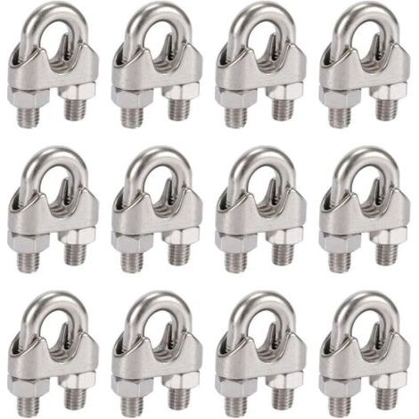 Pair Lot de 12 serre câbles en acier inoxydable 304 de M5, avec clips duplex pour corde à linge, auvent et fixation (1/5)