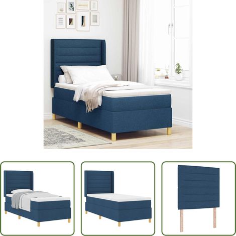 Matelas ferme - Lit à ressorts avec matelas Bleu 80 x 200 cm tissu (1/5)
