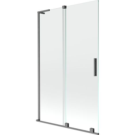 Mexen Velar L parete divisoria per doccia 2 ali scorrevoli 110 x 150 cm, trasparente, grigio canna di fucile spazzolato (1/5)