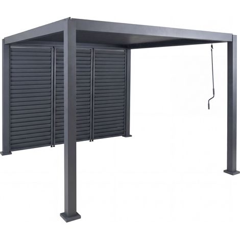 [NEUWERTIG] Pergola HHG-518 mit 3x Lamellenwand, Terrassenüberdachung Garten Lamellen-Pavillon, 10cm-Alu-Gestell 3x3m anthrazit