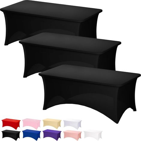 Lot de 3 nappes noires pour tables rectangulaires de 1,80 m, nappes rectangulaires en spandex extensible, adaptées aux tables de 1,80 m pour les fêtes, les salons professionnels et les banquets.