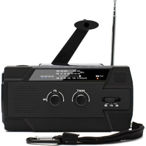 Portable Hand-Crank Solar Radio Rechargeable Dynamo Radio with AM/FM/WB Built-in 4000mAh Rechargeable Battery, 4 Modes LED Flashlight, SOS Alarm for Outdoor Emergency, Black (1/5)