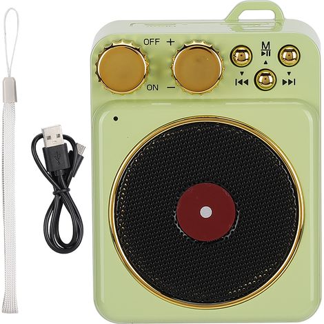 Haut-parleur Bluetooth 5.0 Rétro 3.7V DC avec Diffusion Vocale Intelligente pour Carte MP3/TF, Vert (1/5)