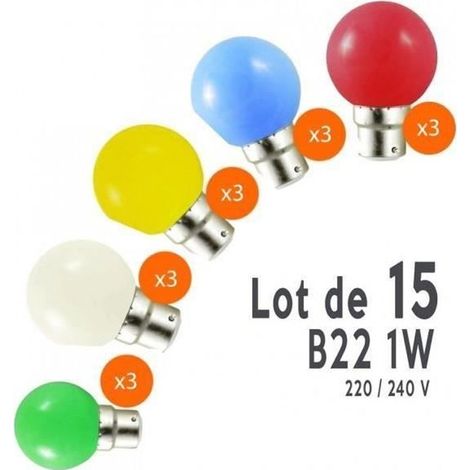 Ce lot est composé de 15 ampoules led B22 de décoration. Ces ampoules led B22 seront parfaites pour réaliser de super guirlandes-Ywey