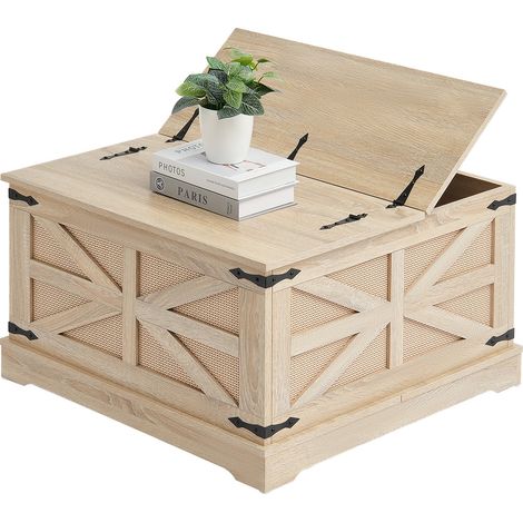 VEVOR Rattan Coffee Table, Rectangle PE Rattan Woven Wood Coffee Table with MDF Top, 32-Inch Modern Boho Style Storage Coffee Table with Retro Metal Hinges, for Living Room, Bedroom & Small Spaces (1/5)