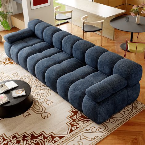 Canapé d'angle en mousse sans armatures de 300 cm, canapé compressé, canapé pratique et confortable, aucun assemblage requis, pour salon, chambre, appartement, bleu (1/5)