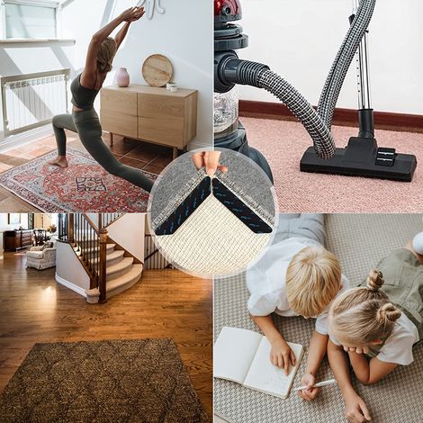 Coins de tapis plats et antidérapants pour parquets et carrelages - Protection antidérapante pour tapis de sol (1/5)