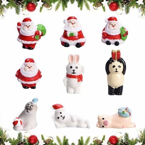 Adornos navideños en miniatura, figuritas de Papá Noel, piezas navideñas en miniatura, figuritas de estilo navideño, muñeco de nieve, reno, Papá Noel, muñeco de nieve navideño, adornos navideños en mi (1/5)