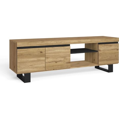 Skraut Home - Mueble de TV con patas "Naturale" con patas Roble/Negro, Mediano, nórdico, 160x40x53cm