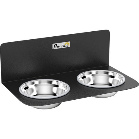 Comedero elevado para perros de pared ajustable con 2 cuencos de acero inoxidable 2 x 800 ml negro (1/5)