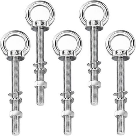 5 Pièces Boulon a Oeil Long M8 × 140 mm, Anneau de Levage en Acier Inoxydable, Amovible, Avec Rondelles et Ecrous Hexagonaux, Boulons à Oeil pour Fixation et Suspension (Argent) (1/5)