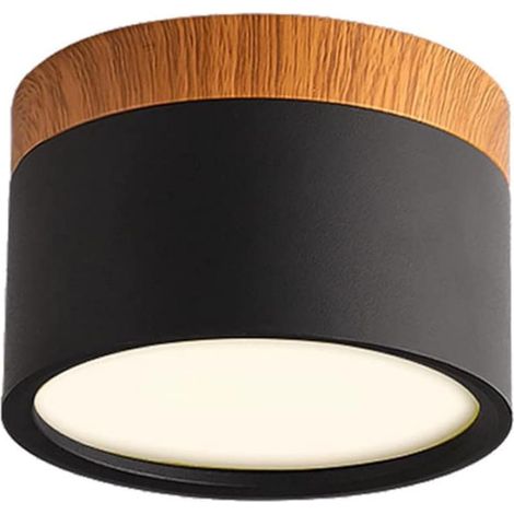 Plafonnier LED,spot en saillie décor bois,mini plafonnier,rond,noir,blanc chaud 3000 K,12 W. (1/5)