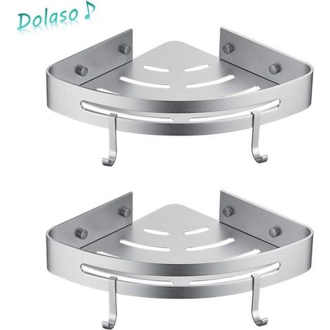 Étagère de douche d’angle aluminium aéronautique – Installation sans perçage – Capacité 18 kg – 2 étagères avec crochets et trous de drainage – Zqyrlar (1/5)