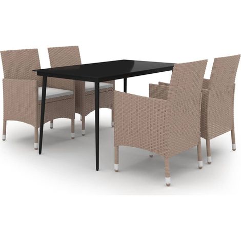 Maison Exclusive - 5-tlg. Garten-Essgruppe mit Kissen Poly Rattan