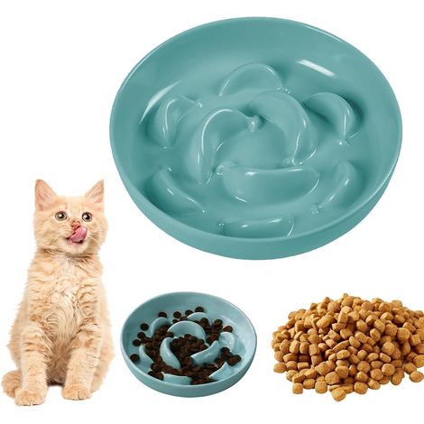 Gamelle résistante aux aliments pour chats, couleurs pastel, 16 x 16 x 3,2 cm, motif labyrinthe interactif (bleu) (1/5)