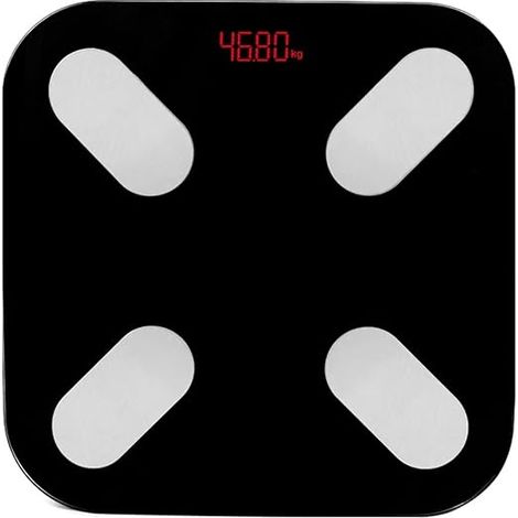 Pèse-personne numérique de salle de bain, balance intelligente LCD en verre trempé avec mesure de la composition corporelle (noir) (1/5)