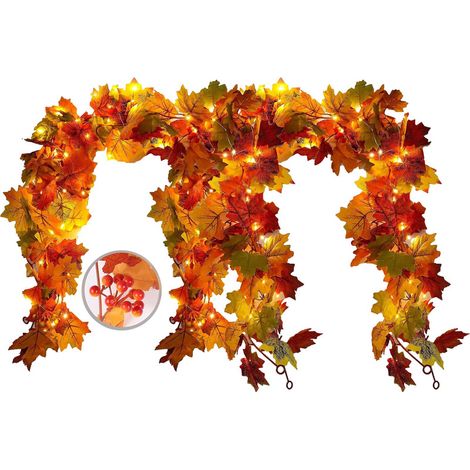 Juego de 2 guirnaldas artificiales de hojas de arce otoñales de 180 cm, ideal para decoración de otoño, Halloween, Acción de Gracias y bodas. (1/5)