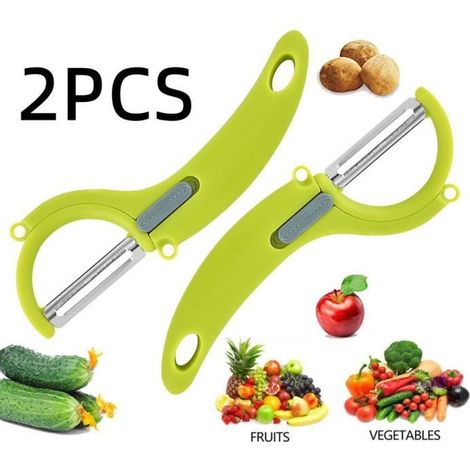 Éplucheur de légumes - Multifonctionnel - Acier inoxydable - Poignée ergonomique - Couleur verte - 2 pièces (1/4)