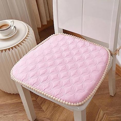 Cojín para silla de 45x45 cm, semicircular, para restaurante, jardín o exteriores, de espuma viscoelástica, color rosa. (1/5)
