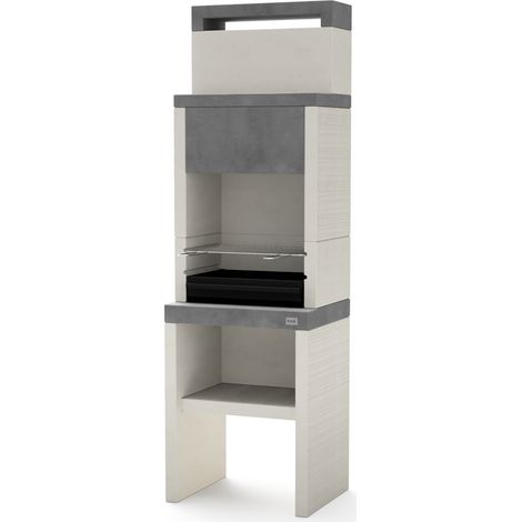 TUOZI - Barbacoa de Obra para Carbón Modelo PLAN 0 MAX (Gris/Blanco - 59 x 47 x 192 cm) REF: 8030 - Uso en Exteriores