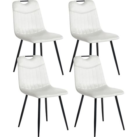 Conjunto de 4 sillas de comedor modernas de terciopelo con patas de hierro negras con recubrimiento en polvo blanco crema Argyle