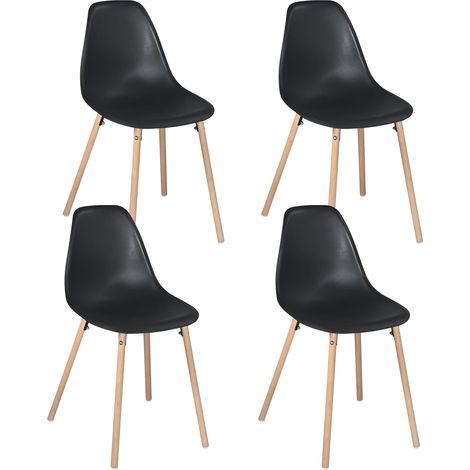 Ensemble de 4 chaises de cuisine au design scandinave, assise en plastique blanc souple et résistant, pieds en hêtre clair OVA (blanc) (1/5)
