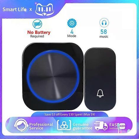 HONORNIC - Sonnette de porte sans fil étanche, autonome et avec veilleuse intégrée. Portée de 150 m. Télécommande avec prise UE. Maison connectée. 1 à 2 boutons, 1 à 2 récepteurs. Dimensions : 10,5 x (1/4)