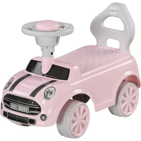 AS EASY Voiture électrique pour enfants, avec protection anti-basculement, klaxon et siège antidérapant, pour les enfants de 18 mois à 3 ans, jusqu'à 25 kg, rose.