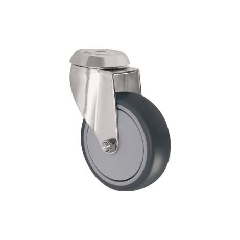 Rueda  giratoria  D.50mm  Cap.50kg  con  agujero  trasero  Rodamiento  de  bolas  Goma  gris  TECWERK (1/2)