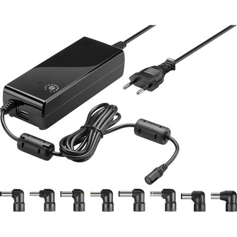 Alimentatore notebook 90 W, incl. 8x adattatori DC e 1x presa USB-A, 12 V - 22 V fino a max. 4 A.