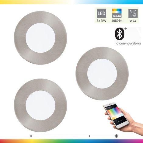 EGLO connect set de 3 spots LED encastrables Fueva-C, lampe encastrable Smart Home, matériau : métal moulé, plastique, couleur : nickel mat, Ø : 8,5 cm, dimmable, tons blancs et couleurs réglables (1/5)