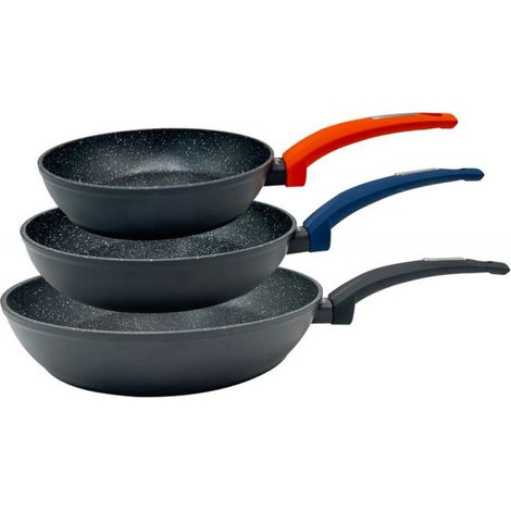 Juego 3 Sartenes de Aluminio  Sarten para Induccion Total 20cm - 24cm - 28cm  Revestimiento Antiadherente Efecto Piedra (1/5)