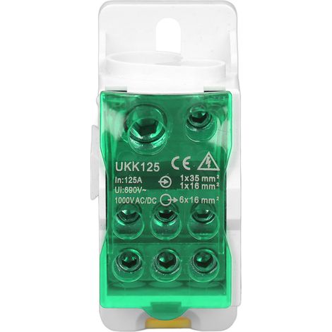 Boîte de distribution sur rail DIN, bornier électrique universel, boîte de jonction pour câbles d'alimentation 690 V 125 A, verte