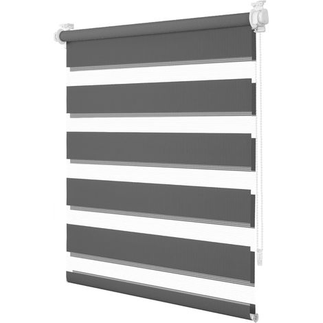 Store Enrouleur Jour Nuit sans Perçage, Double Tissu, Protection de l'Intimité et Sécurité Enfant, Installation Rapide avec Clips pour Fenêtre ou Porte, Anthracite, 40l x 150L cm (1/5)