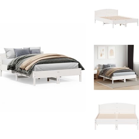Massivholzbett ohne Matratze Weiß 140x200 cm Kiefernholz - Holzbett - Kiefernholzbett - Doppelbett - Weißes Bett - Boxspringbetten (1/5)